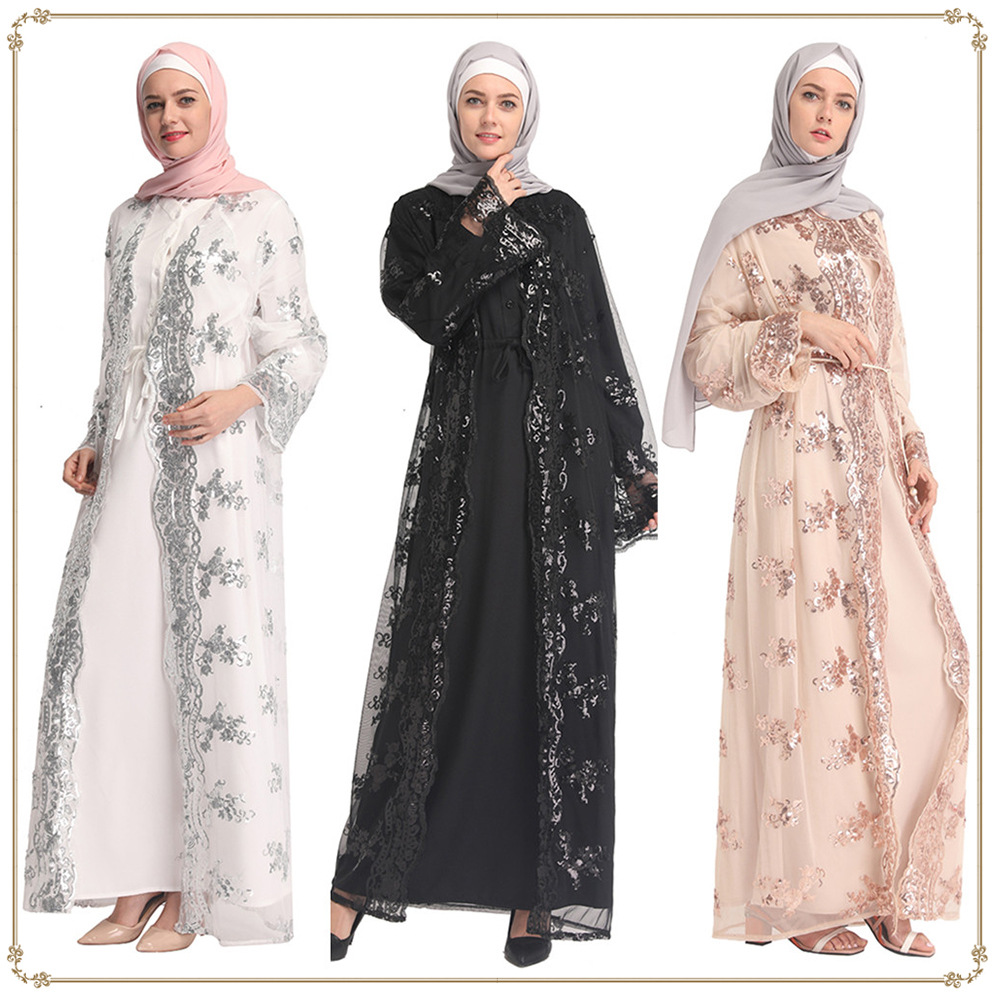 Middle East Lace Modest Muslim Islamic Open Abaya Kimono