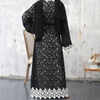 Middle East Black Lace Stitching White Lace Dubai Islamic Turkish Modest Cardigan Kimono