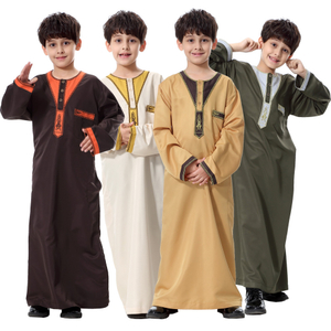 Wholesale Modest Arab Boy Children's Clothing Thobe IslamiscMale Shirt Long Sleeve Abaya