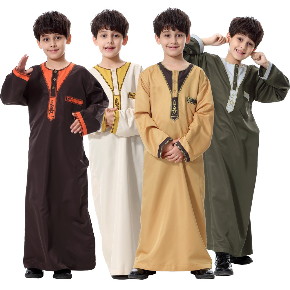 Wholesale Modest Arab Boy Children's Clothing Thobe IslamiscMale Shirt Long Sleeve Abaya