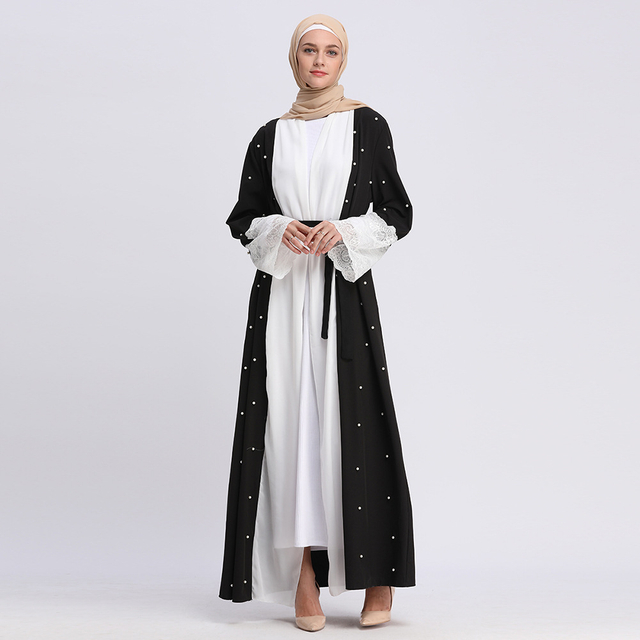 Middle East Lace Match Color Modest Open Abaya Kimono