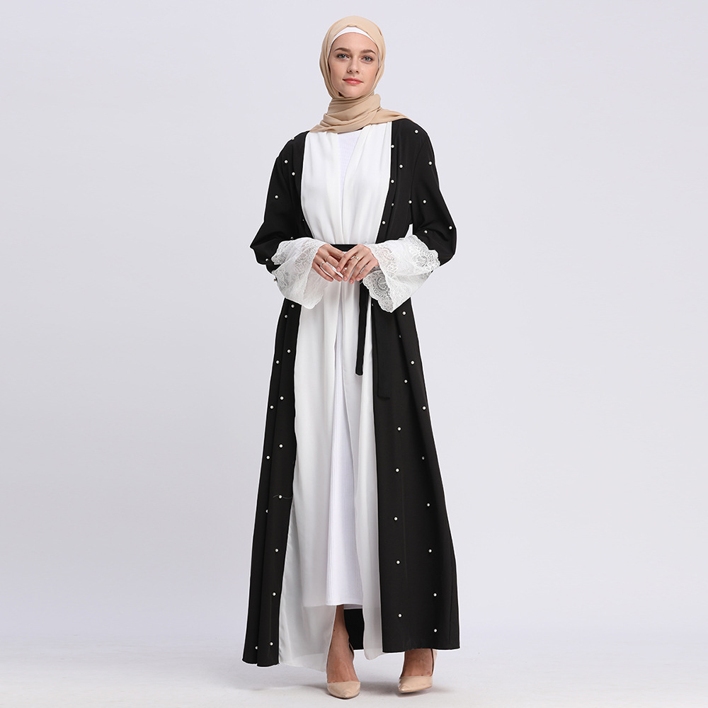 Middle East Lace Match Color Modest Open Abaya Kimono