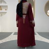 Modest Women's Mesh Fabric Stitching Beading Muslim Cardigan Open Abaya