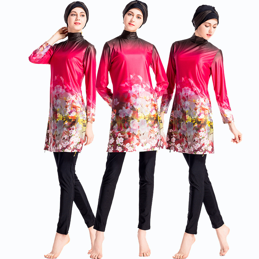 SIPO New Design Malaysia Printed Flower Muslim Swimwear Qatar Islamic Clothing Beachwear FREE SHIPPING Two Pieces Suit Online