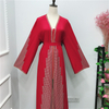 Modern Open Abaya Women Long Sleeves Red Party Wear Islamic Clothing Muslim Dresses