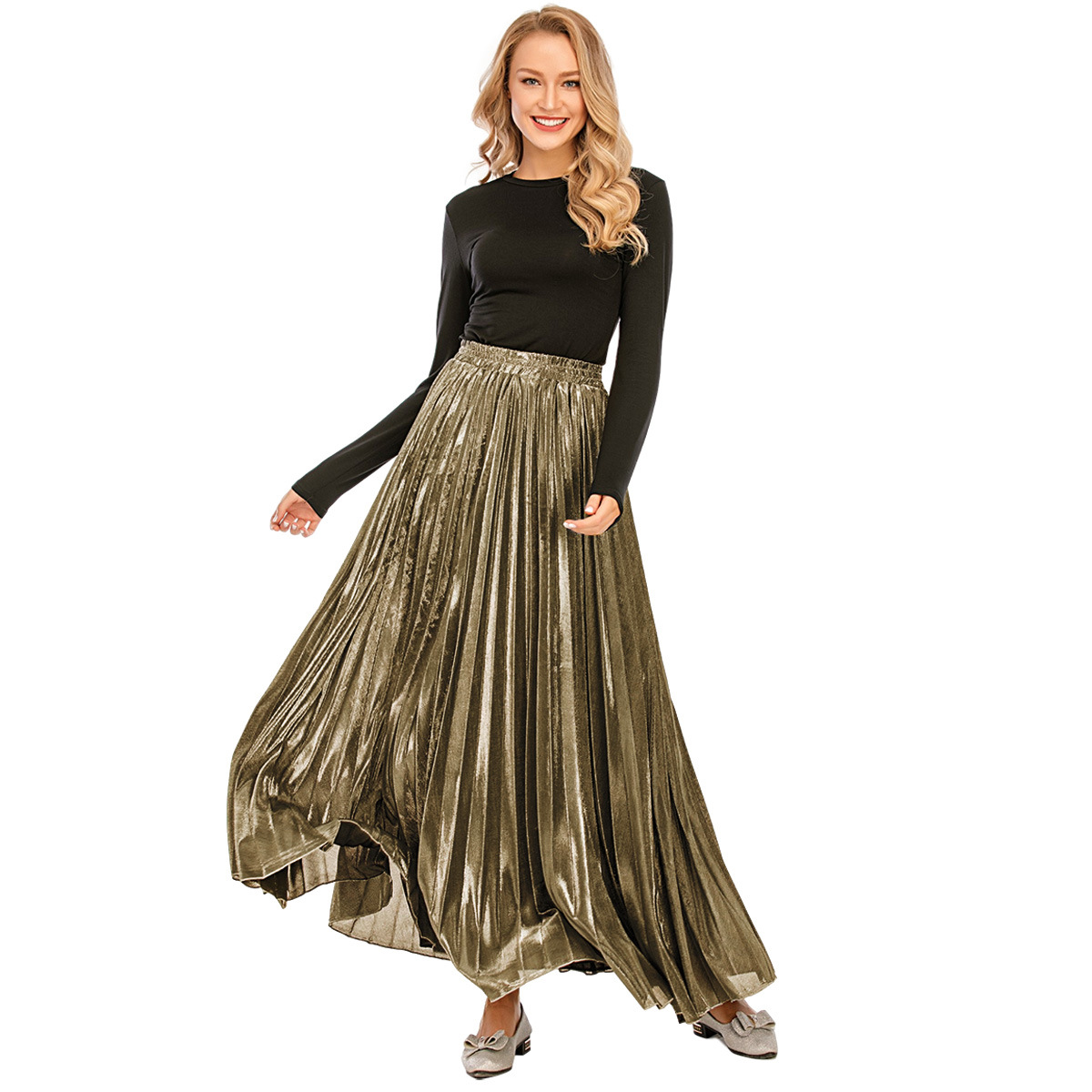 Simple And Versatile Womens Spring And Summer Waist A-line Pleated Skirt (18)