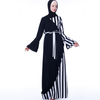 Muslim Abaya Female Color Matching Striped Flared Sleeve Lace Dress Middle East Abaya