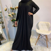Ramadan Muslim Women's Maxi Dress Pure Color Shirring Modest Islamic Abaya