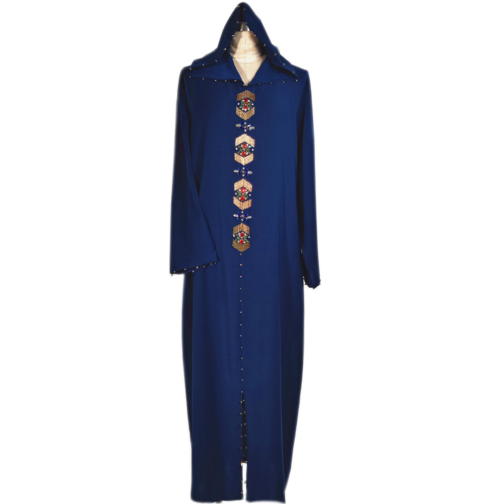 Morocco Beading Gold Tube Muslim Islamic Abaya WIth Hood Modest Abaya (12)