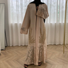 Elegant Plain Beading Maxi Dress Front Opened Open Abaya Kimono Cardigant