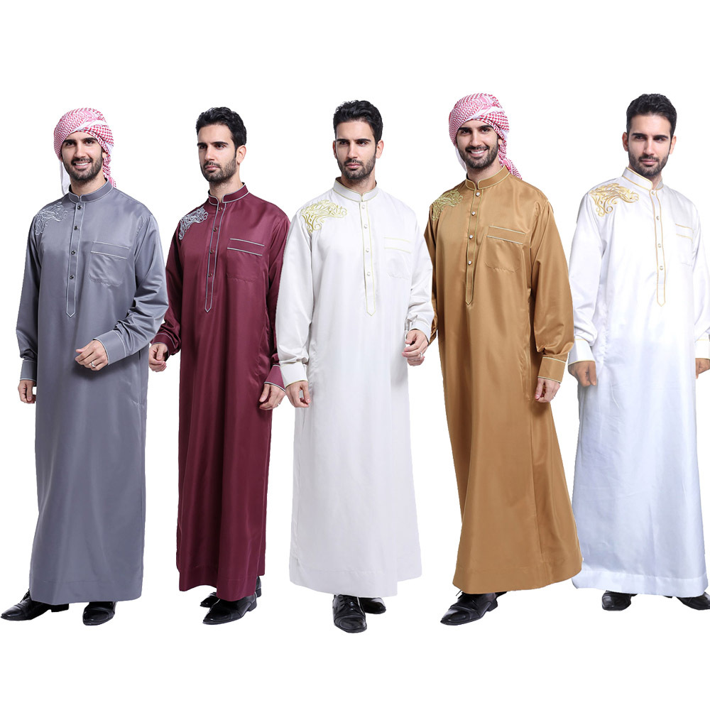 FREE SHIPPING Designer Arabic Jubba Embroidery Breathable Long Sleeve Islamic Clothing Robe Men Thobes For Muslims Brothers