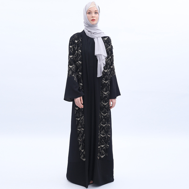 Diamond Sequins Tassel Turkish Muslim Abaya Cardigan Modest Fashion Kimono