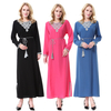 Dubai Turkish Modest Crew Neck Applique Breathable Long Sleeve Muslim Islamic Abaya Dress Clothing