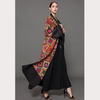 Retro Printing Contrast Color Modest Muslim Cardigan Open Abaya Kimono