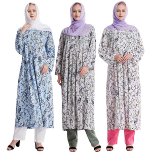Embroidered Long Sleeve Cotton Floral Muslim 2 Piece Sets Islamic Women Clothing Baju Kurung