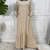 Cross-border Exclusively for The New Fashion Women's Solid Color Stitching Big Put on Muslim Dress