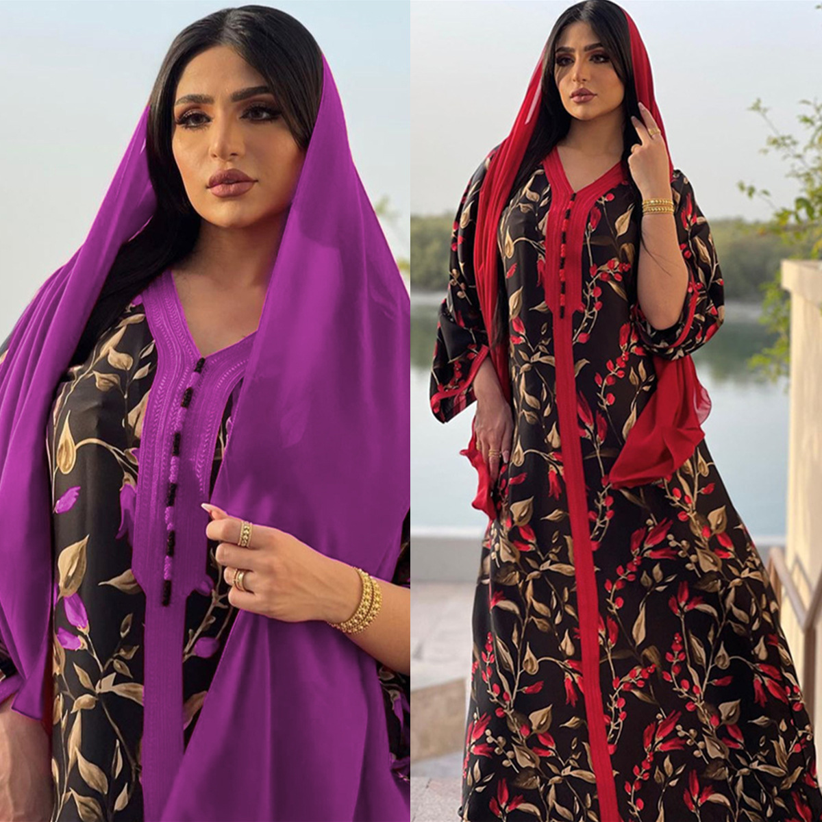  Dubai Maxi Cotton Abaya Embroidery Women Latest Designs Borka Vêtements Print Muslim Dress Islamic Clothing Modest Kimono Abaya