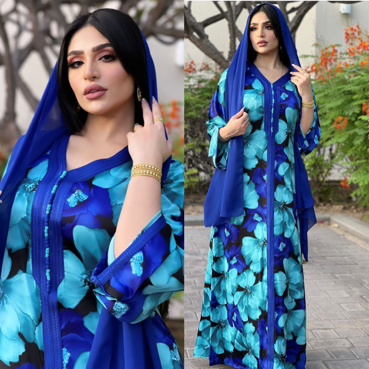  Borka Muslim Dress Print Modest Open Islamic Clothing Vêtements Cotton Embroidery Dubai Women Kimono Abaya