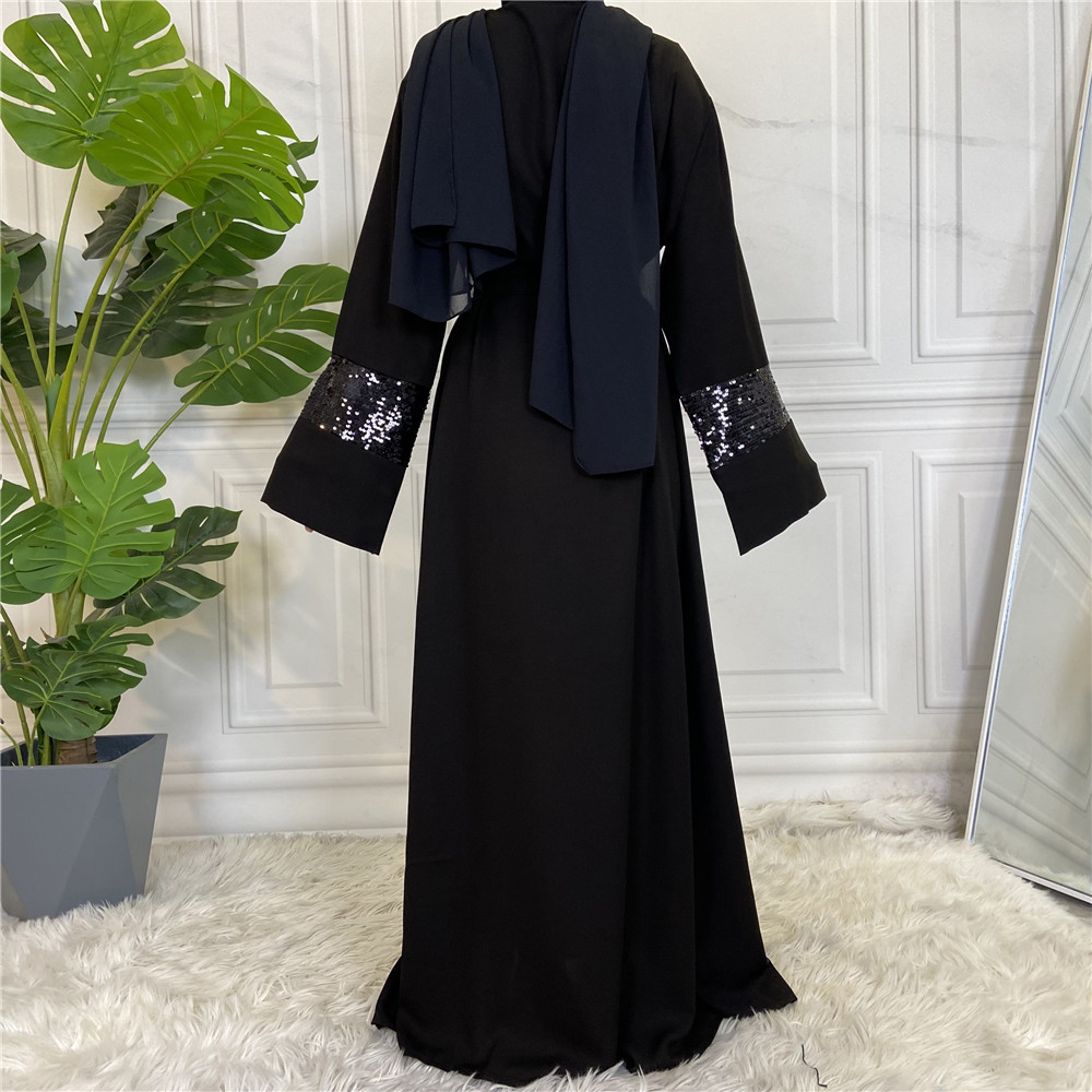 2022 Middle East foreign trade plus size Muslim fashion sequin stitching cardigan Nida robe female