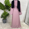 2022 Arab Turkey Middle East Fashion Elegant Pure Color Beaded Muslim Lace Cardigan Robe