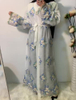 2022 Cross-border Middle Eastern Fashion Women's Abaya Mesh Embroidery Lace Cardigan Robe