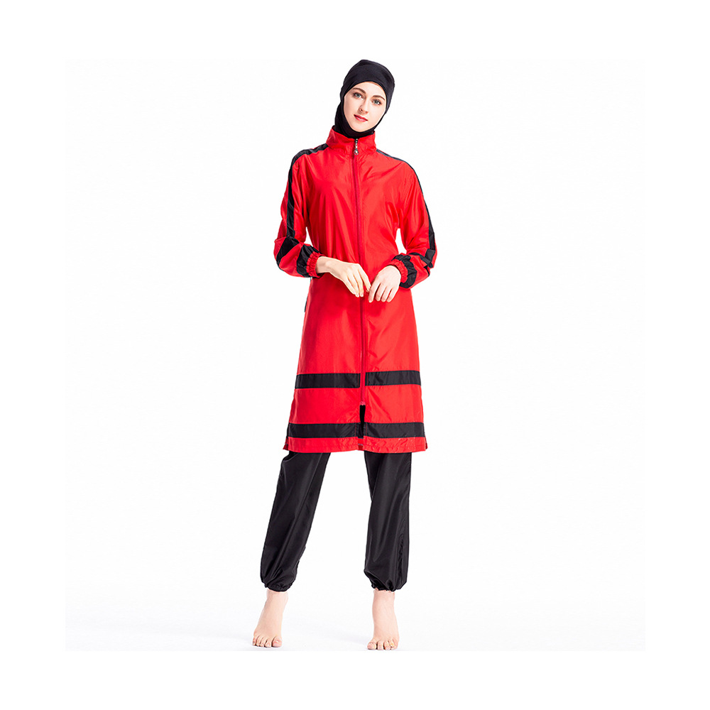 Modest Swimsuit Three-piece Suit Women Loose Large Size Zipper with Hood Thin Sportswear