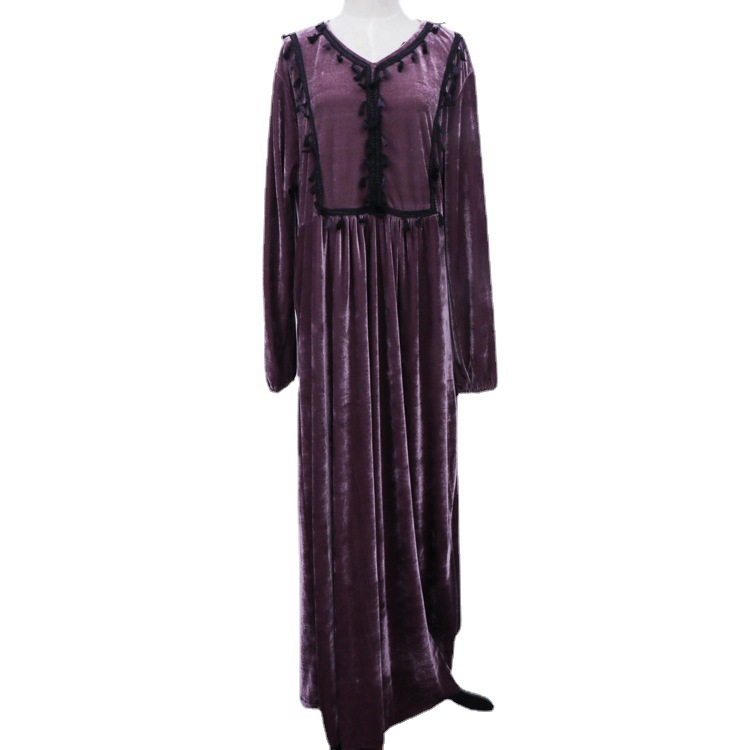 Muslim Non-inverted Velvet Dress European And American Plus Size Fashion Long Skirt Ethnic Style Holiday Long Skirt Autumn