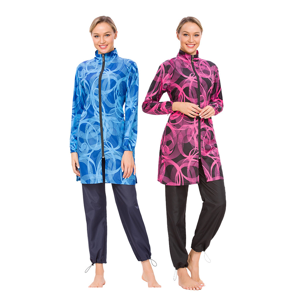 2022 Three-piece Printed Swimsuit, Conservative Loose Zipper Amazon AliExpress Southeast Asia
