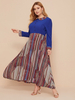 European Islamic Dubai Hot Sale Fashion Women's Blue Print Stitching Muslim Dress