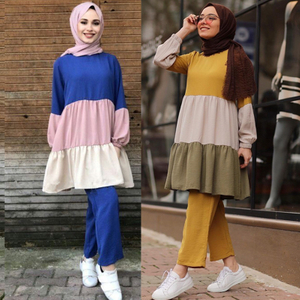 Modest Fashion Long Casual Muslim Turkey Loose Middle East Lady Blouse Set