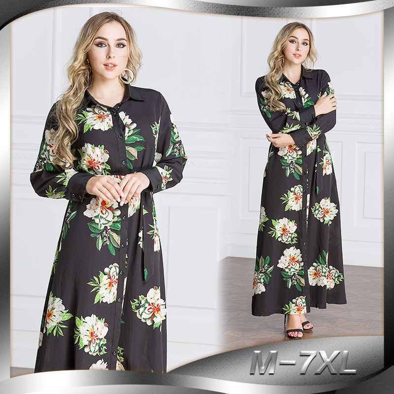 New Fashion Long Skirt Hui Nationality Saudi Arabia Fashion Muslim Worship Service Full Button Lapel Cardigan Robe