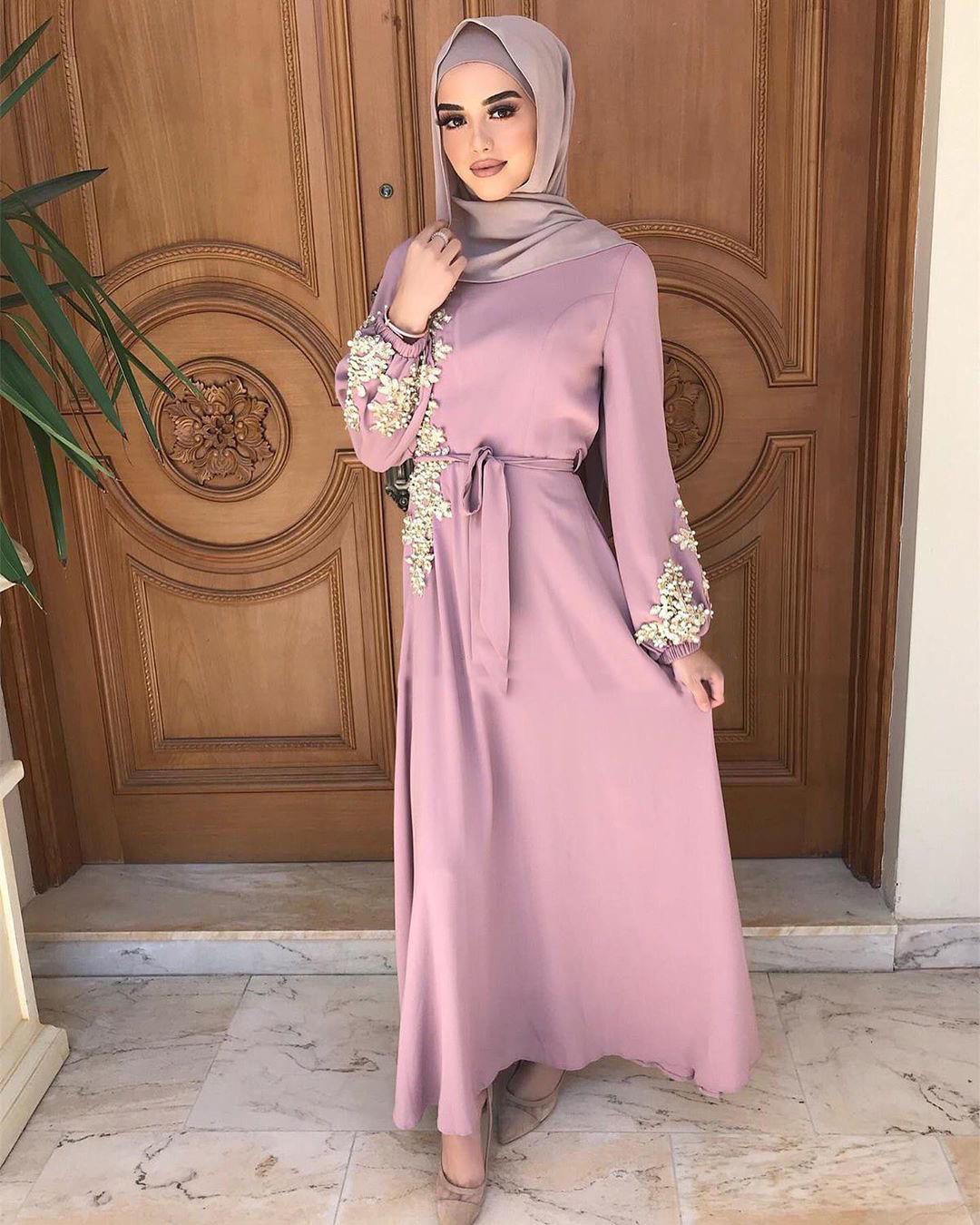 Bead Modest Fashion Best Selling Islamic Flower Muslim Robe Kimono Maxi Dresses Loose Abaya