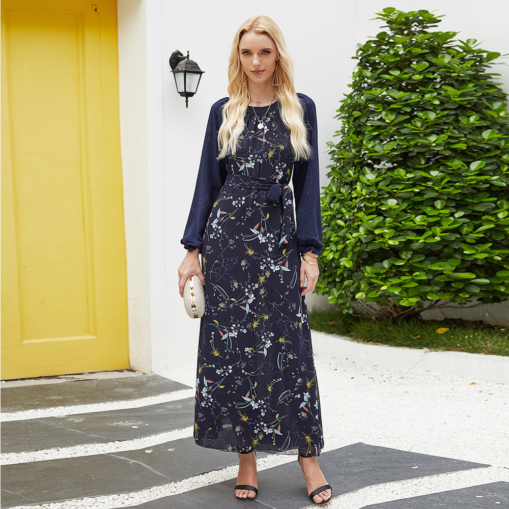 Printed Modest Fashion Chiffon Best Selling Islamic Muslim Robe Maxi Dresses Loose Abaya