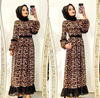 Middle Eastern Fashion Leopard Print New Muslim Dress Chiffon Stitching Large Swing Dress
