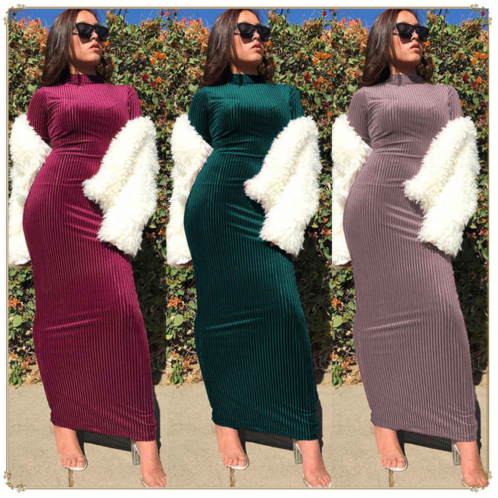 Modern Style Velvet Modest Fashion Cheap Maxi Dresses
