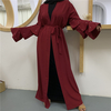 European And American Muslim Fashion Beaded Multi-layer Flared Sleeves with Solid Color Cardigan Robe
