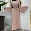 Foreign Trade Plus Size Women's Fashion Pleated Long-sleeved Beaded Muslim Dress Dress