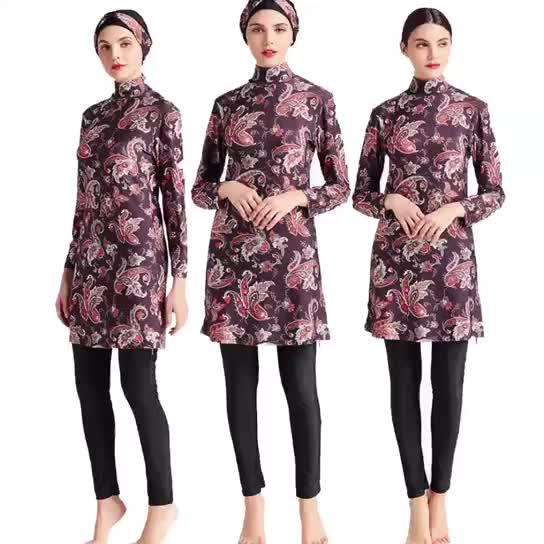 Amazon AliExpress Middle East Women's Printed Swimsuit Beachwear Three-piece Hooded Factory Outlet
