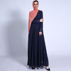 Autumn New Style V-neck Long-sleeved Dress with Waist Cross-tie Chiffon Solid Color Muslim Female Dress