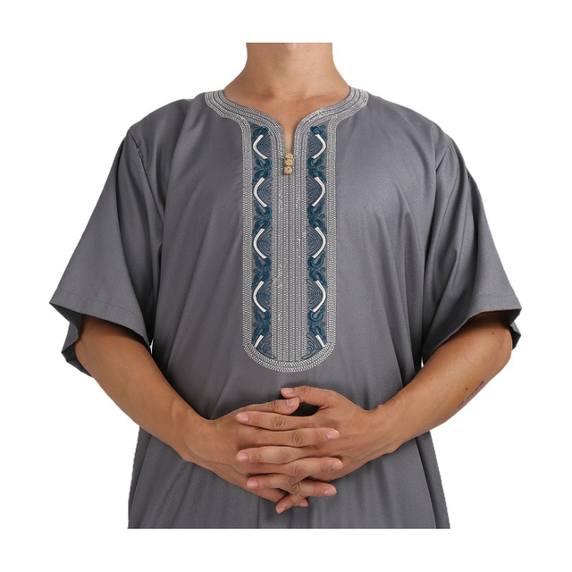 2022 Cotton Linen Wholesale New Arabic Men's Robe Stand Collar Muslim Islamic Thobe