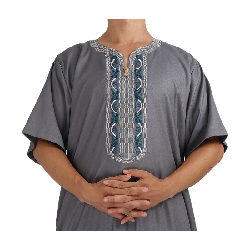 2022 Cotton Linen Wholesale New Arabic Men's Robe Stand Collar Muslim Islamic Thobe
