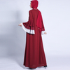 Autumn and winter new Muslim women's long skirt color matching three-layer chiffon wave sleeves with open dress