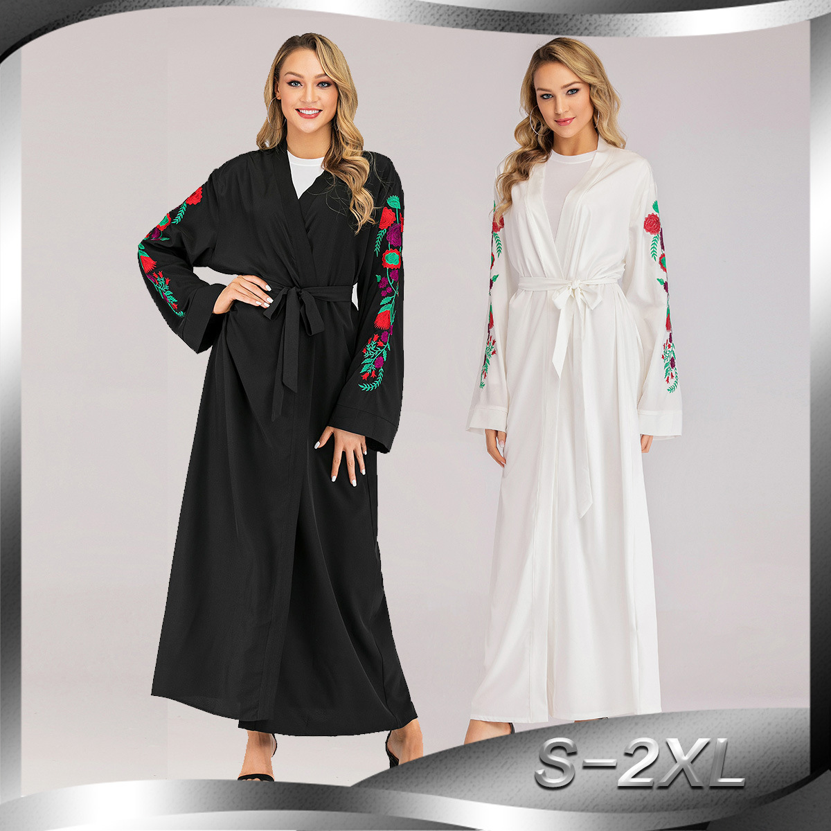 Middle East Net Red Same Fashion Women's Muslim Cardigan Embroidered Slim Long Sleeve Abaya