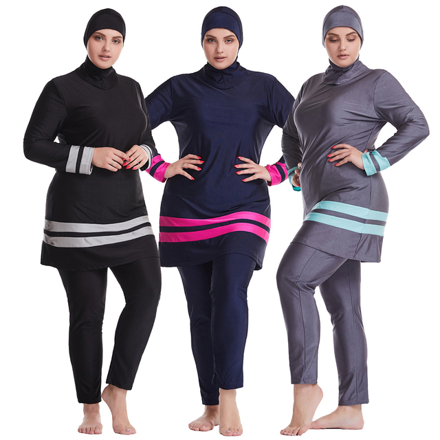 Plus Size Muslim Full Cover 2021 Swimwear Islamic Clothing 3 Pieces Fashion Fabric Sportswear Women Sportswear Modest Swimwear Swimsuit Burkini