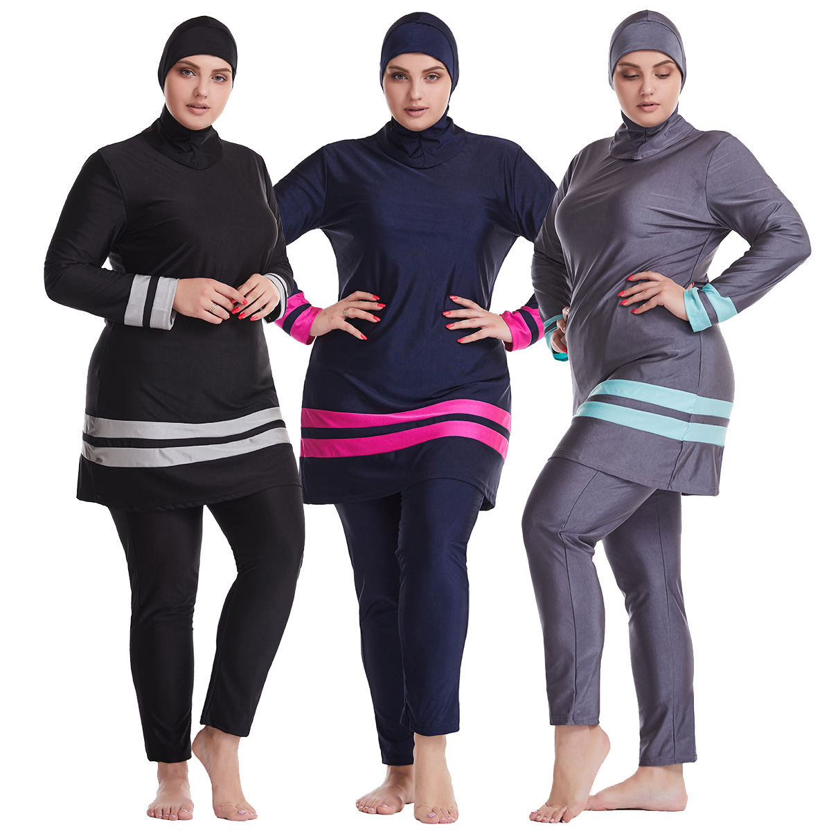 Plus Size Muslim Full Cover 2021 Swimwear Islamic Clothing 3 Pieces Fashion Fabric Sportswear Women Sportswear Modest Swimwear Swimsuit Burkini