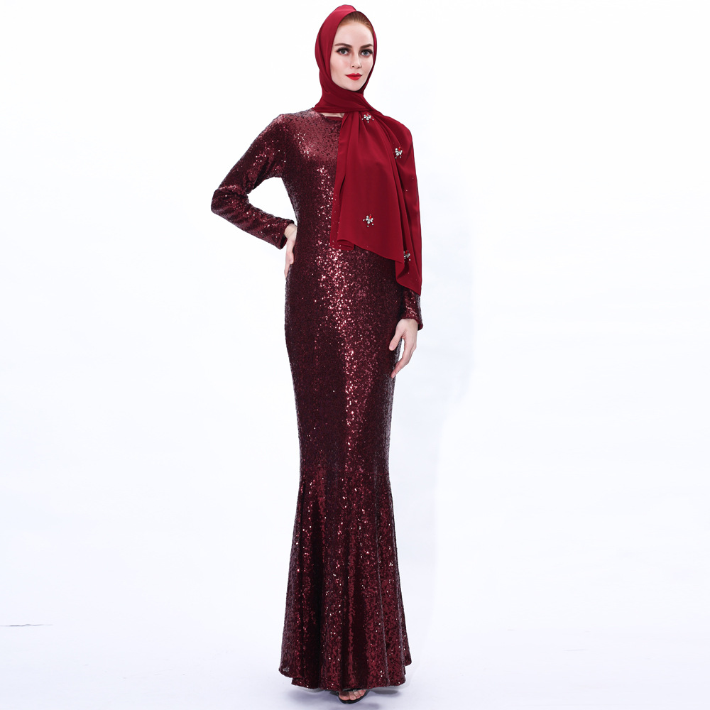 Zhai Moon Piece Fishtail Dress Arab Slim Muslim Abaya Cross-border Spot