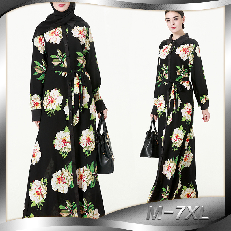 New Fashion Long Skirt Hui Nationality Saudi Arabia Fashion Muslim Robe Worship Service Full Button Lapel Cardigan