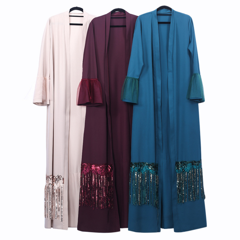 INS Tassel Sequins Dubai Loose Cardigan Outer Wear Open Kimono Spot Factory Wholesale