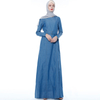 European And American Denim Robe Muslim Women's Lace Up Slim Long-sleeved Dress Abaya Dress