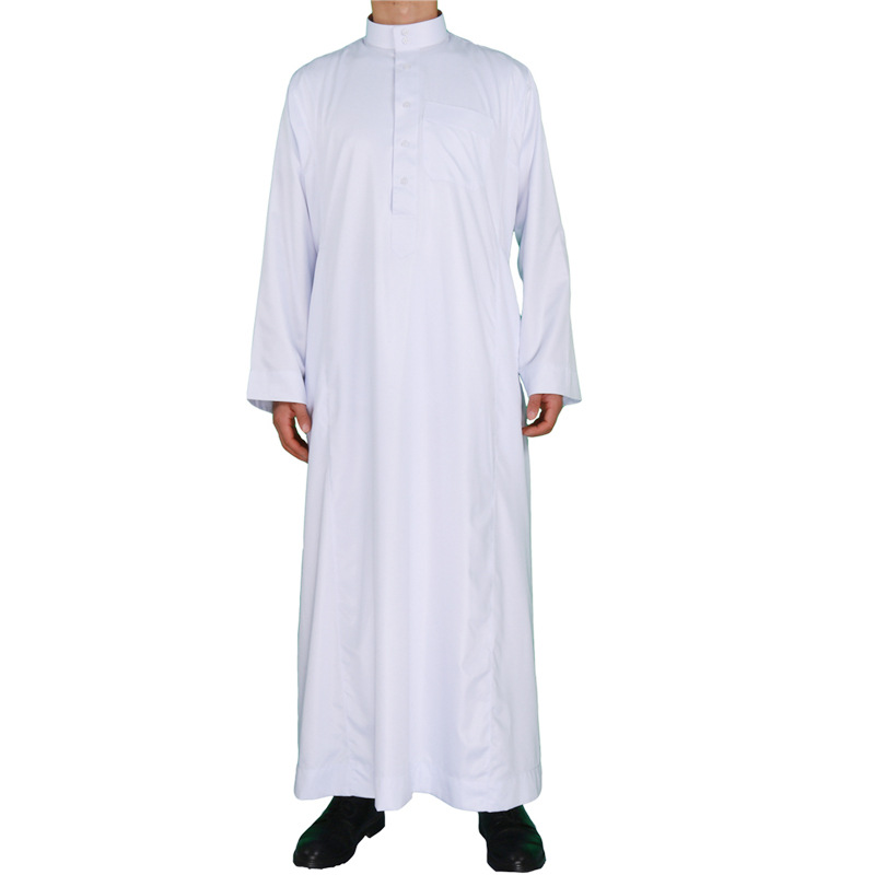 Islamic Arabic Men's Robe Polyester Muslim Middle East Men's Qatar Stand Collar Thobe